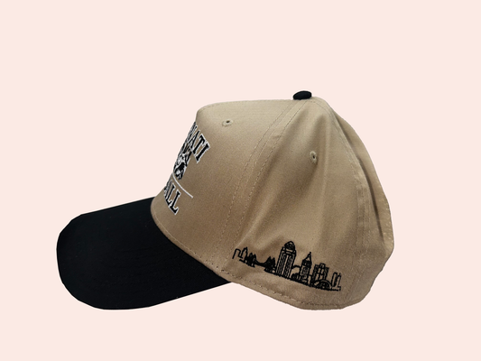 Welcome to the Queen City Cap - Khaki | Side Skyline (White Tiger Edition)